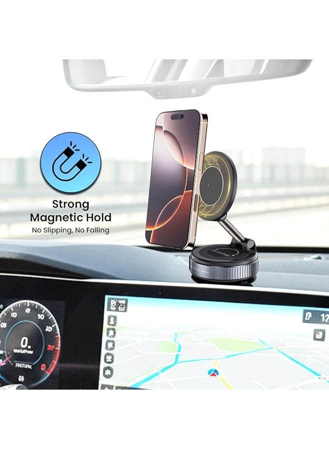 هامزون حامل هاتف مغناطيسي للسيارة، قابل للدوران 360 درجة وقابل للطي، مزود بكوب شفط وحلقة مغناطيسية، حامل هاتف صغير للسيارة مع حلقة مغناطيسية، للسيارة/المكتب/المرآة والأسطح الملساء الأخرى - Image 2